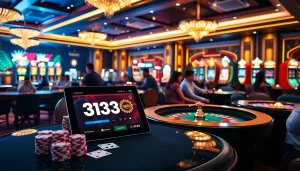 Players enjoying an exciting gaming experience through 33win in a luxurious casino setting.