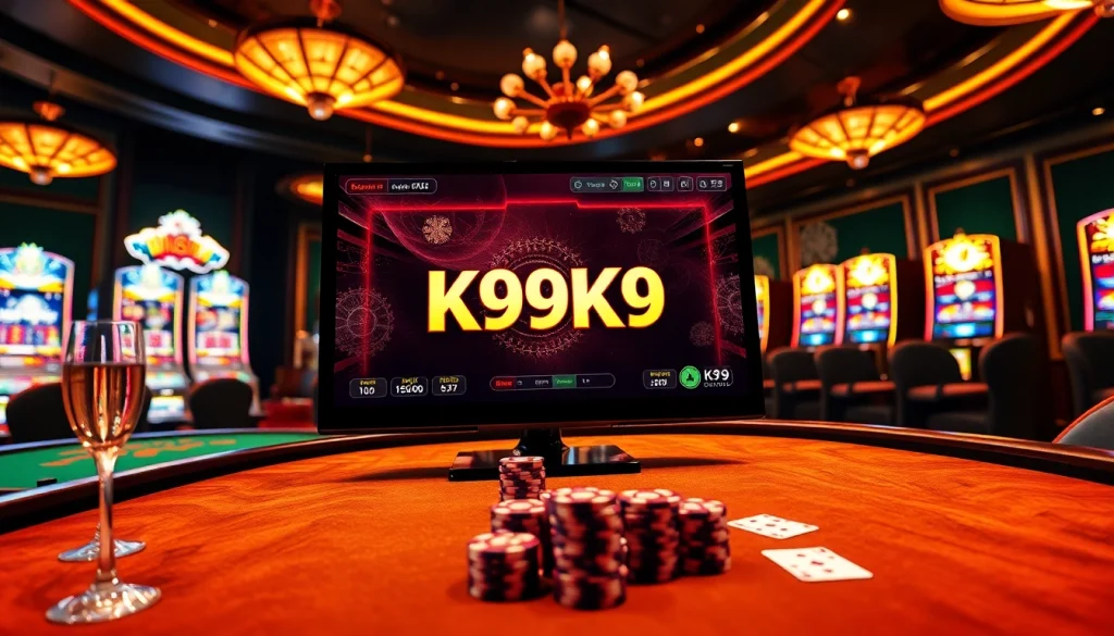 The k9k9 game interface showcased in a vibrant casino setting, highlighting excitement and high stakes.