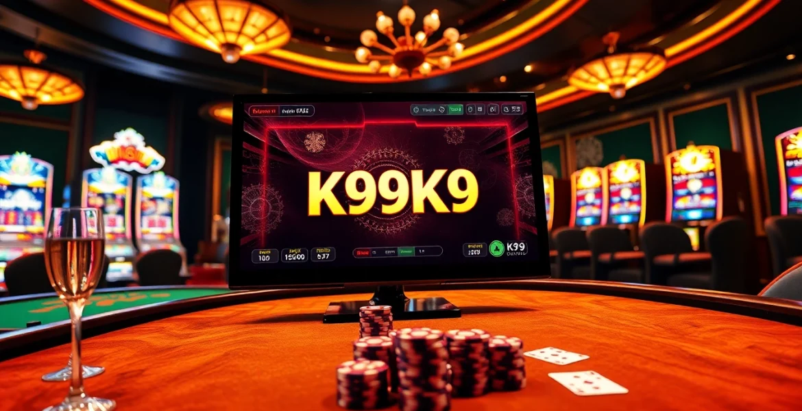 The k9k9 game interface showcased in a vibrant casino setting, highlighting excitement and high stakes.