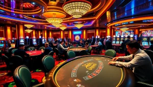 Experience the thrill of gaming at Five88.foo with lively casino tables and vibrant atmosphere.