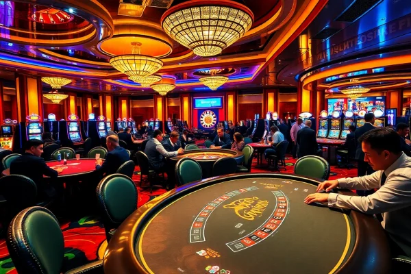 Experience the thrill of gaming at Five88.foo with lively casino tables and vibrant atmosphere.