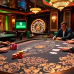 Bet88 players enjoying an exciting game at a luxurious casino poker table with vibrant colors.