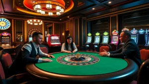 Players enjoying high-stakes poker at Nhà cái Hm88's luxurious online casino.