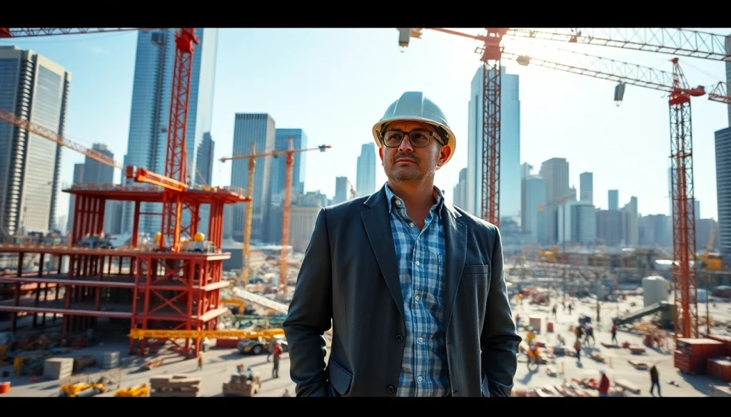 New York City Construction Manager supervising projects at a vibrant construction site.