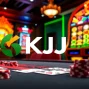 KJC casino scene showcasing an elegant poker table and vibrant slot machines, evoking excitement.