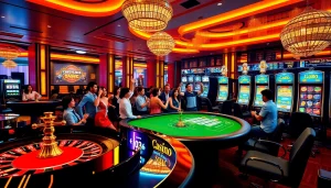 Experience the thrill of online gaming at gg88.com with a vibrant casino scene showcasing luxury elements.