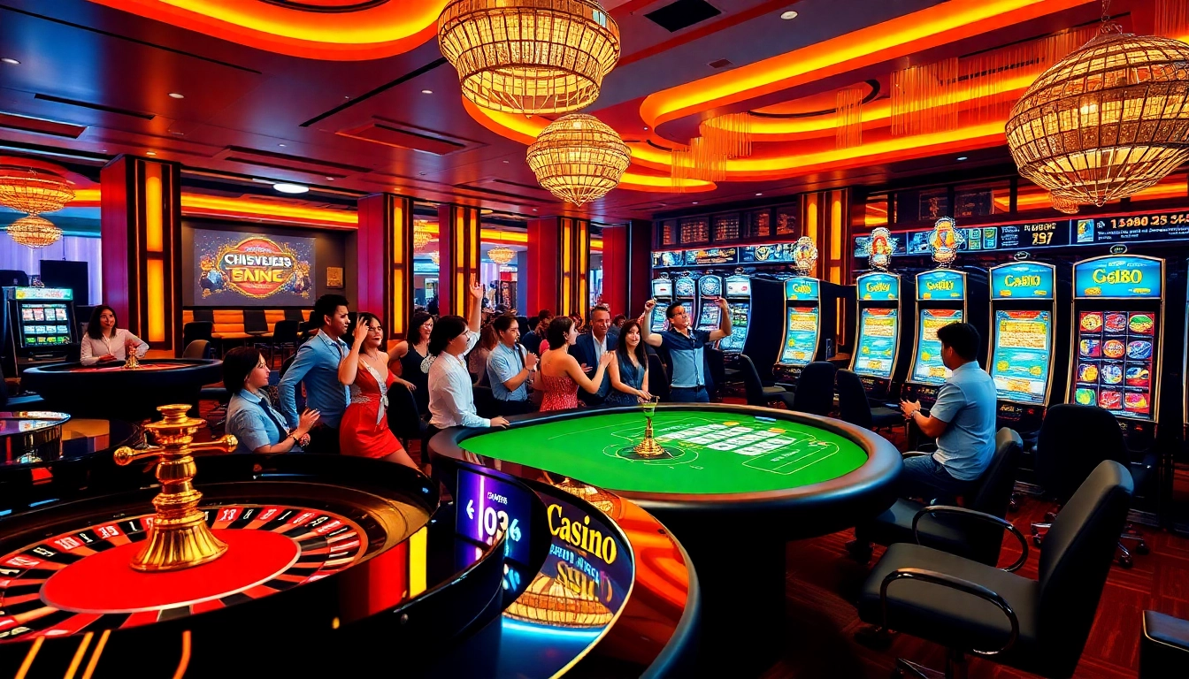 Experience the thrill of online gaming at gg88.com with a vibrant casino scene showcasing luxury elements.