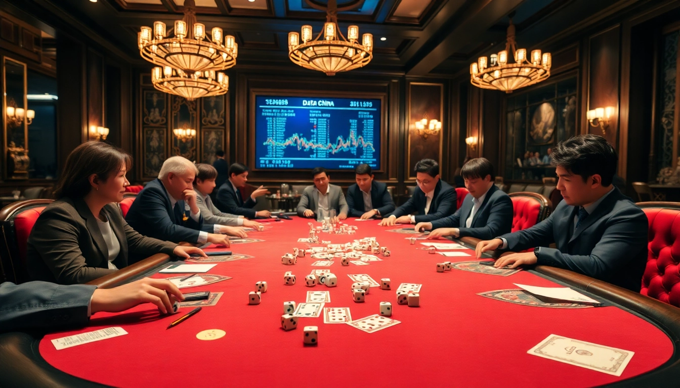Engaging poker gameplay with data china analysis in a luxurious casino environment.