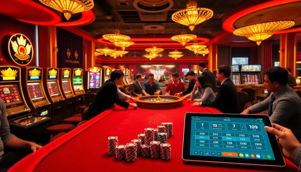 Players enjoying a thrilling gaming experience at mk8th.net with casino tables and slot machines.