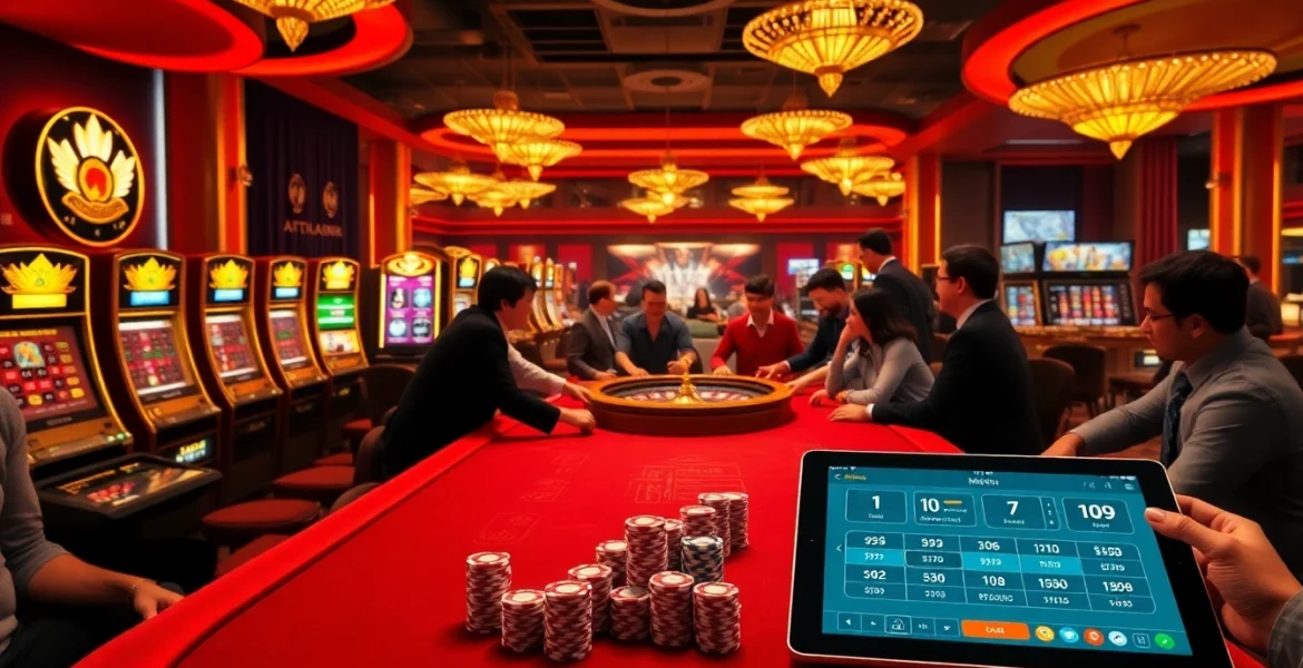 Players enjoying a thrilling gaming experience at mk8th.net with casino tables and slot machines.