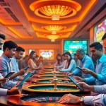 KUBET online casino scene showcasing diverse players enjoying various games in a vibrant atmosphere, symbolizing exciting gaming experiences.