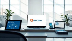 在专业工作区的现代笔记本电脑上展示的 WPS Office 套件。