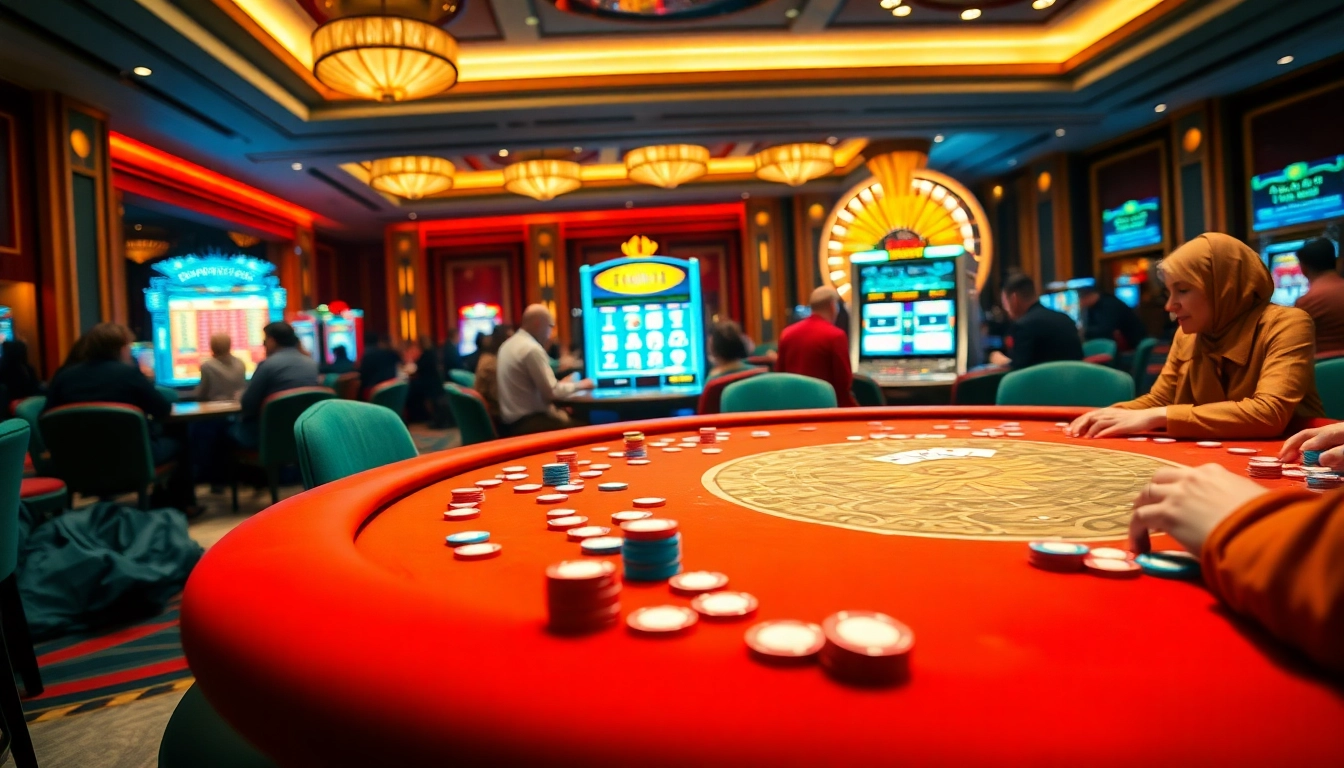 Engaging players utilize the Tool xổ số siêu tốc in a vibrant casino environment.
