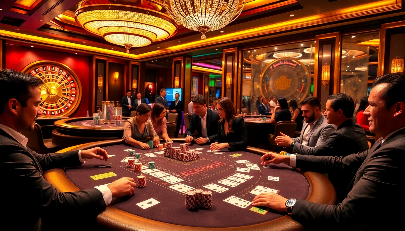 Engaged players strategizing at a blackjack table in a luxurious casino, inspired by https:/sc88.bz/.