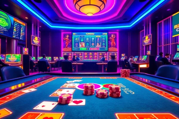 Play רמיקוב אונליין in a vibrant, exciting casino setting with colorful tiles and engaging gameplay.