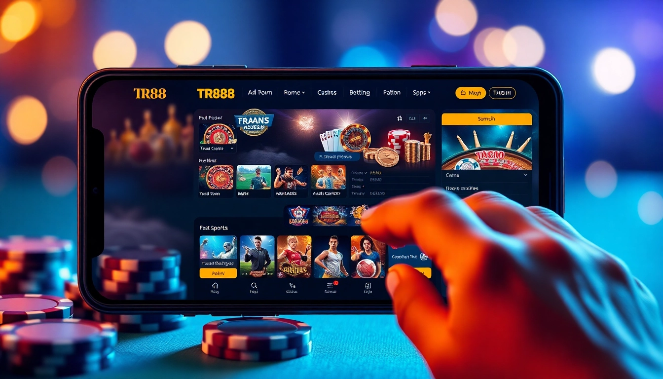TR88 online gaming interface showcasing exciting casino games and sports betting