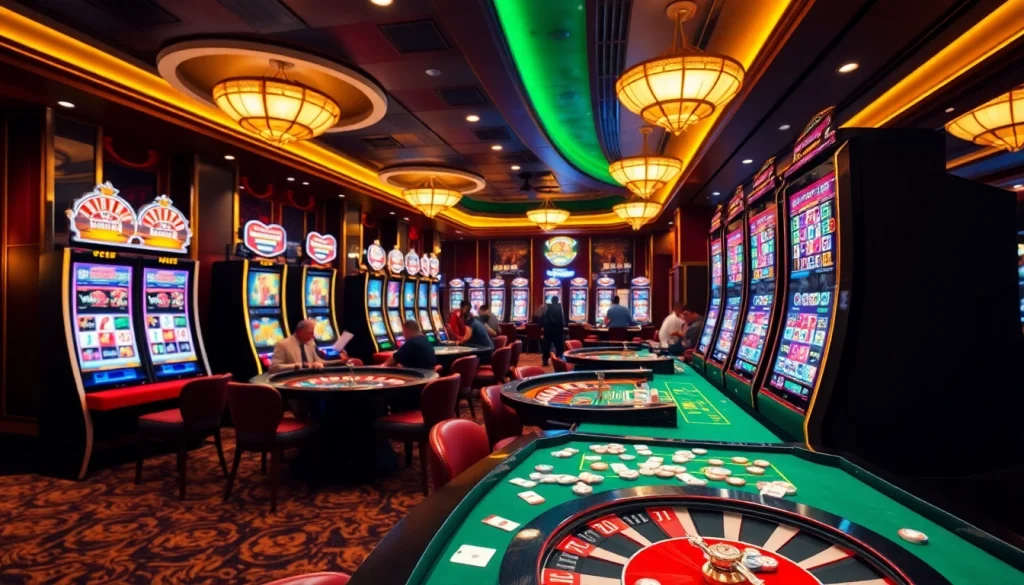 Players enjoying exciting SLOT machines in a luxurious casino atmosphere.