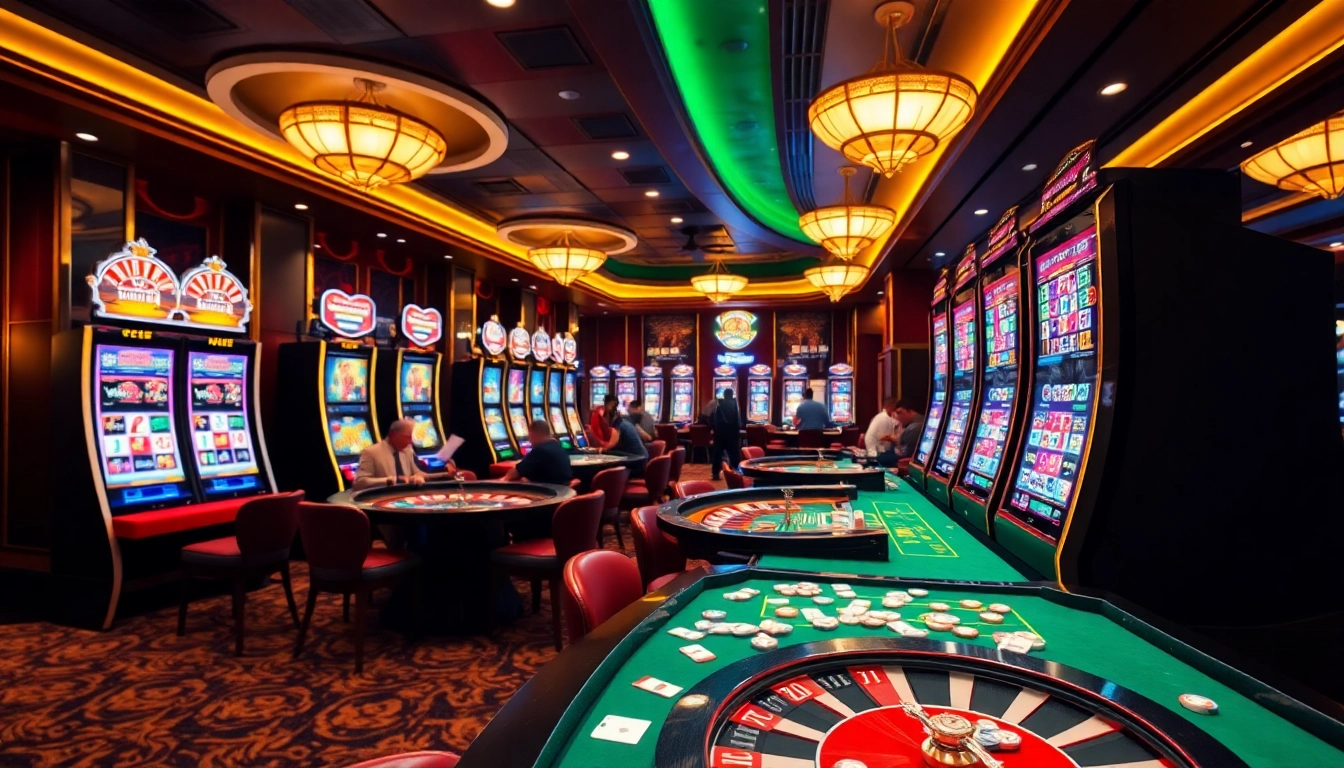 Players enjoying exciting SLOT machines in a luxurious casino atmosphere.