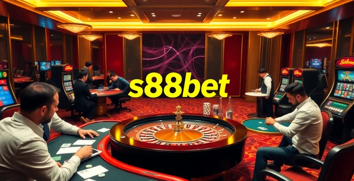 S88bet players betting on exciting games at a luxurious casino.