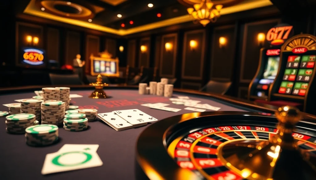 Experience thrilling action at https://www.6l777.vip/ with an elegant casino scene featuring vibrant gaming elements.
