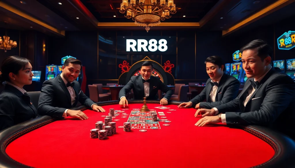 Experience the thrill of gaming at RR88 with exciting poker action at a high-stakes table.
