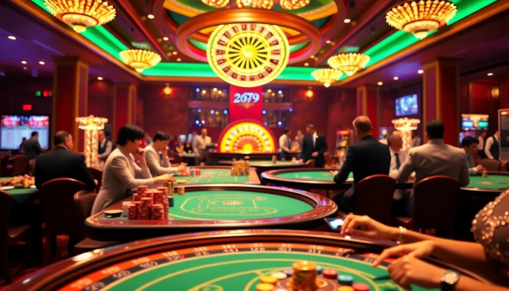 Engaging scene at trang chủ 789Win casino with vibrant tables and players enjoying high-stakes action.