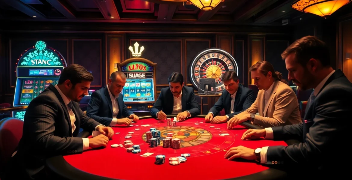 A high-stakes poker table scene at https://kjc.money/ showcasing luxury, excitement, and modern gambling technology.
