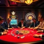 A high-stakes poker table scene at https://kjc.money/ showcasing luxury, excitement, and modern gambling technology.