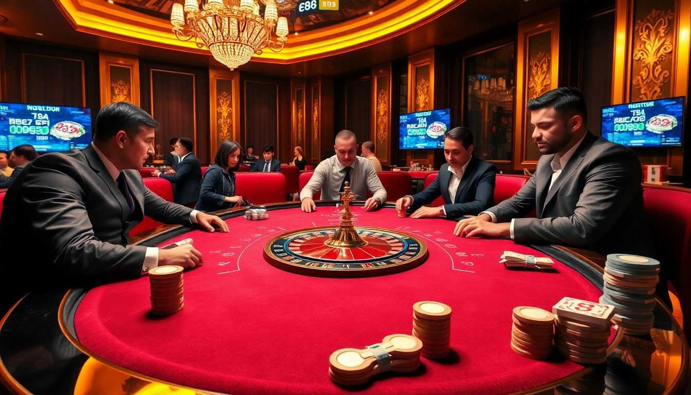 Experience the thrill of gambling with the ev88 apk app displayed on digital screens at a luxury casino.