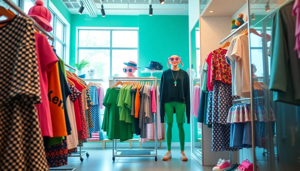 Stylish fashion boutique showcasing trendy clothes in BOTOL169 color for kids.