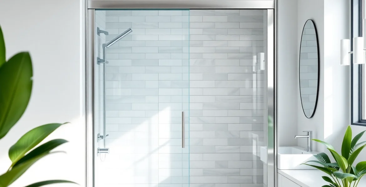 Elegant sliding shower door showcasing its sleek design and modern features.