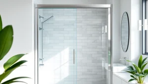 Elegant sliding shower door showcasing its sleek design and modern features.