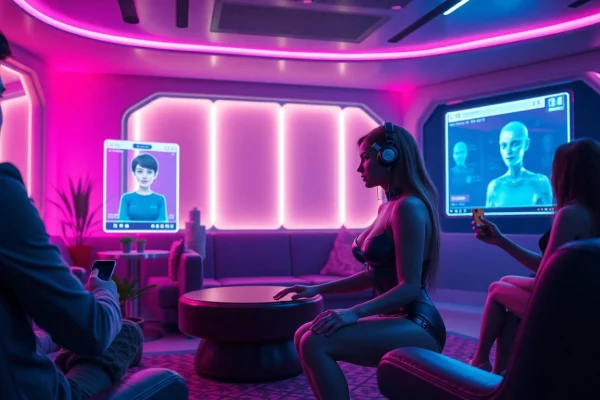 Engaging NSFW AI interactions in a modern digital lounge setting.