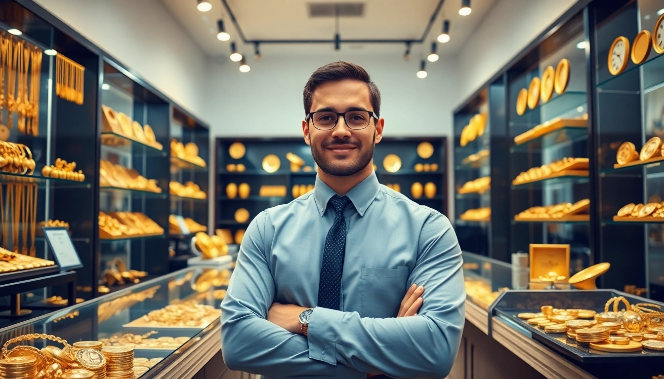Valuta e acquista compro oro con un esperto in un negozio luminoso.