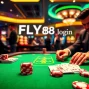 FLY88 login experience at a luxurious casino table with poker cards and chips.