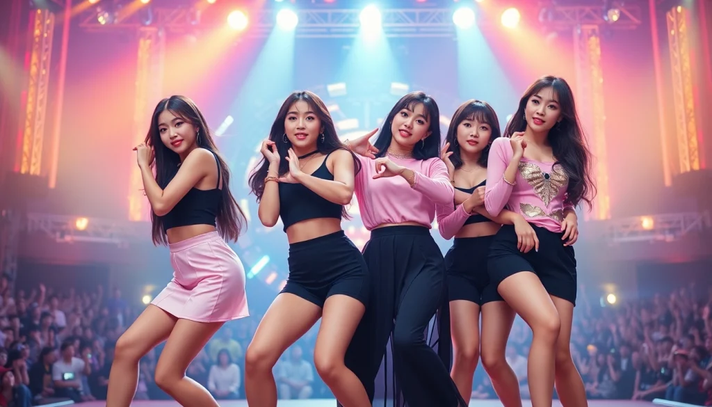 Dynamic performance of blackpink members showcasing their vibrant style and energy