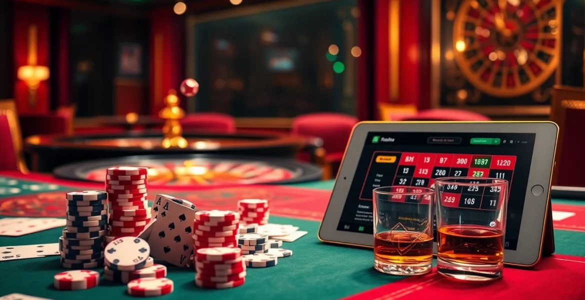 Experience the thrill of gaming at https://www.2ph222.com/ with vibrant casino visuals featuring cards and a roulette wheel.