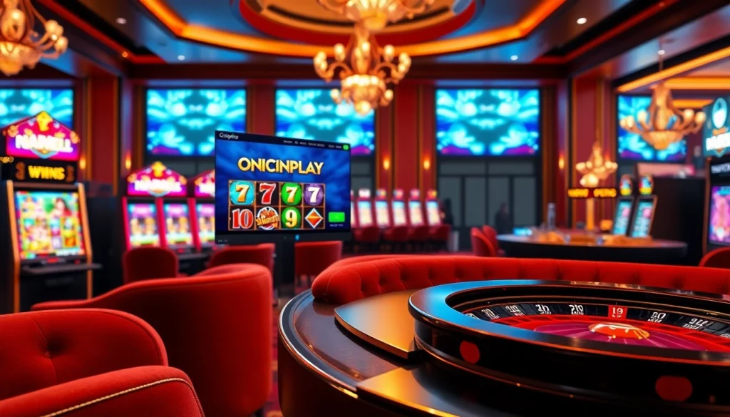Engaging players in onicplay with vibrant slot machines and a luxurious casino atmosphere.