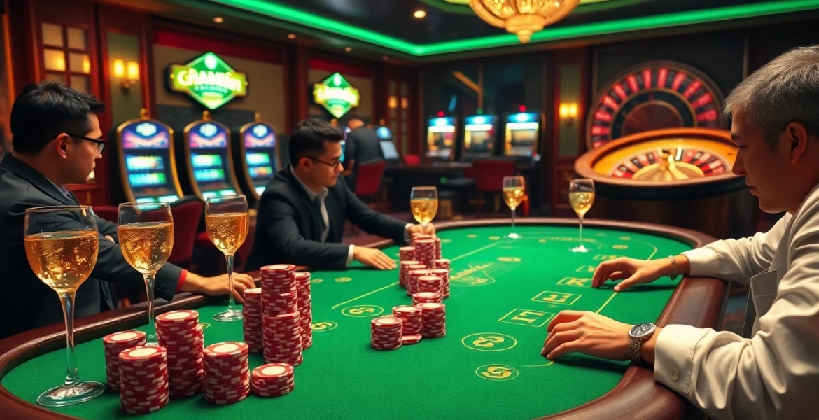 Engage in the thrilling k9k9 game at a luxurious casino table with rich colors and exciting atmosphere.