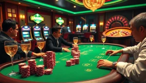 Engage in the thrilling k9k9 game at a luxurious casino table with rich colors and exciting atmosphere.