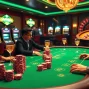 Engage in the thrilling k9k9 game at a luxurious casino table with rich colors and exciting atmosphere.