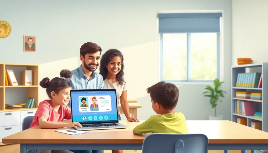 オンライン英語レッスンを受ける多様な学生が参加する、カランメソッド 料金比較を体現した魅力的な教室の情景。