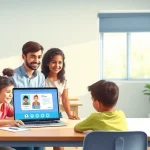 オンライン英語レッスンを受ける多様な学生が参加する、カランメソッド 料金比較を体現した魅力的な教室の情景。