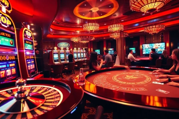 Experience the excitement of oxplay with sophisticated casino gaming elements in a vibrant setting.
