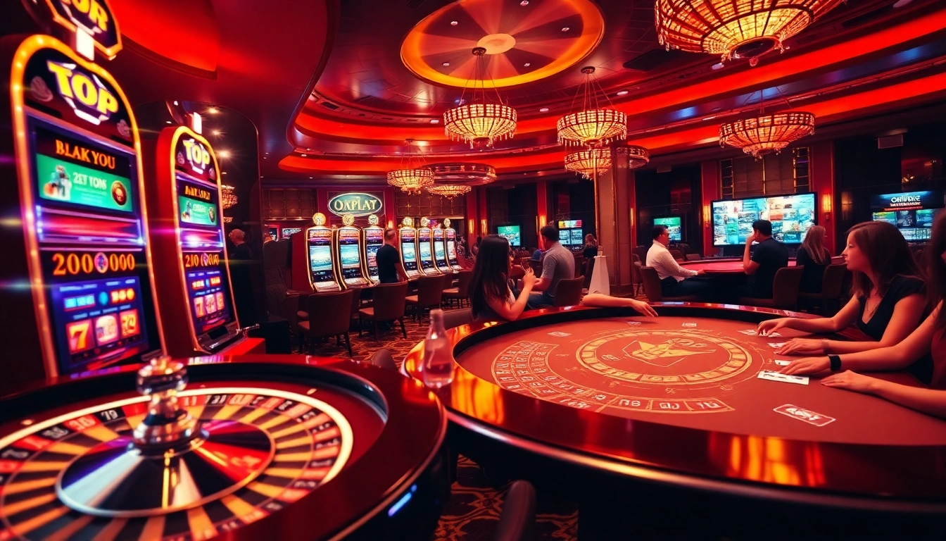 Experience the excitement of oxplay with sophisticated casino gaming elements in a vibrant setting.