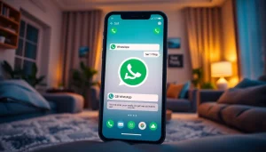 Explore the innovative GB WhatsApp features on a smartphone display in a modern living room.