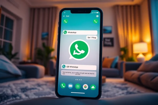 Explore the innovative GB WhatsApp features on a smartphone display in a modern living room.