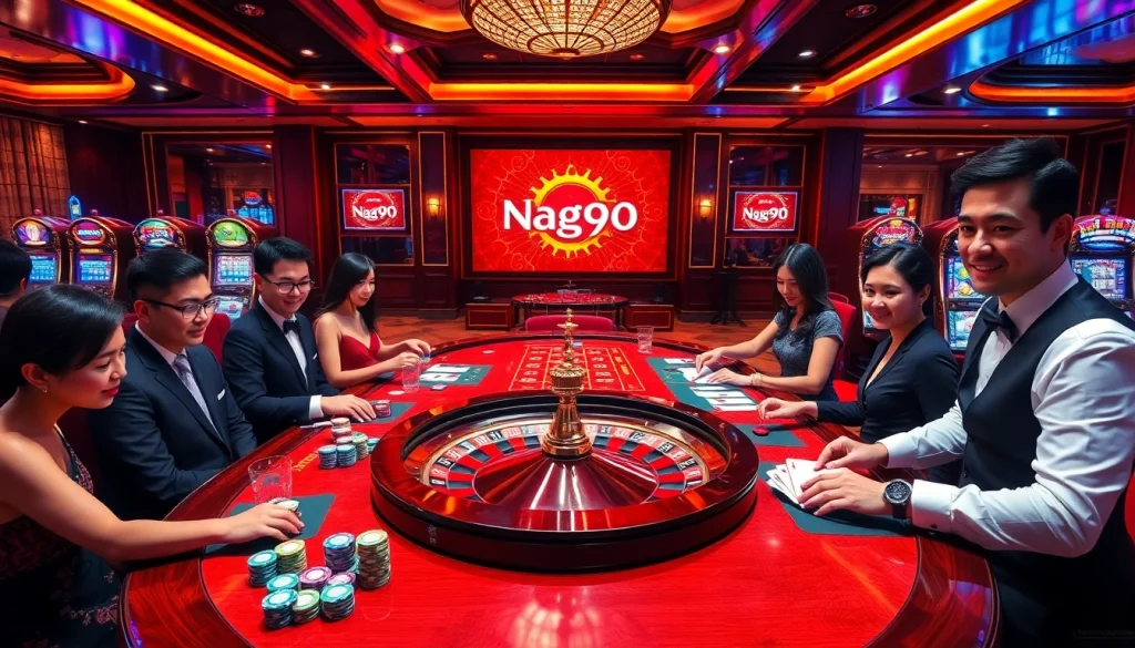 Naga99 gaming environment showcasing players betting at a roulette table with vibrant casino elements.