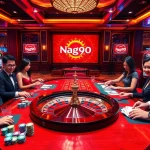 Naga99 gaming environment showcasing players betting at a roulette table with vibrant casino elements.
