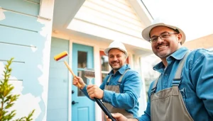 House Painters expertly transforming a suburban home with vibrant paint.